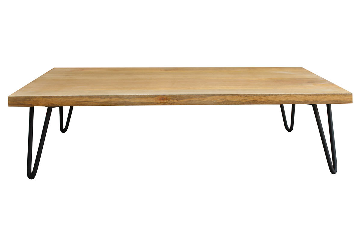 Tavolo basso in legno di mango con piede a forma di spillo in metallo modello VIBES