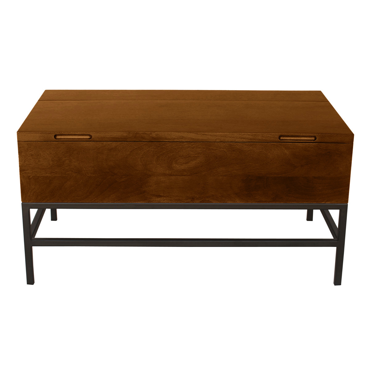 Tavolo basso industriale con sollevamento in legno massello di mango tinto e metallo nero L90 cm YPSTER