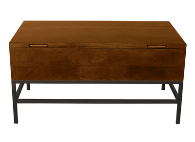 Tavolo basso industriale con sollevamento in legno massello di mango tinto e metallo nero L90 cm YPSTER