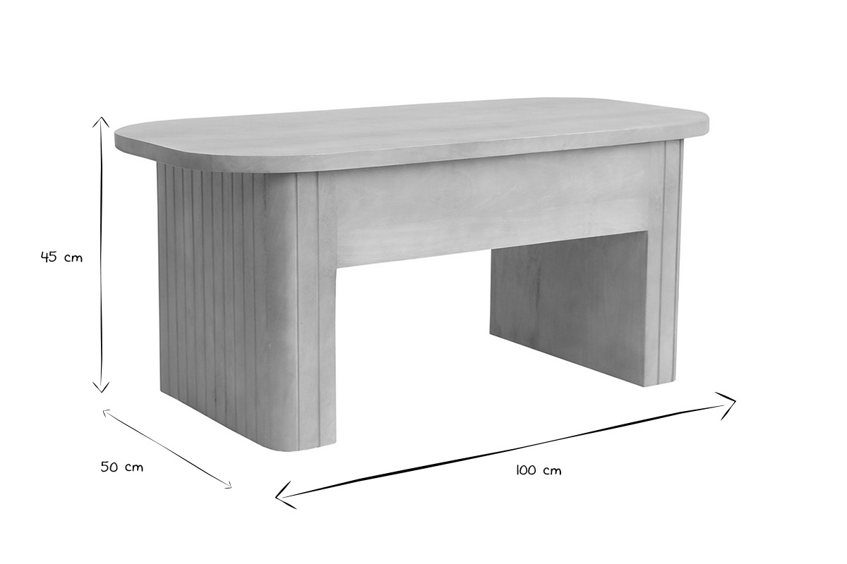 Tavolo basso rettangolare con sollevamento in legno massiccio di mango L100 cm LATIGO