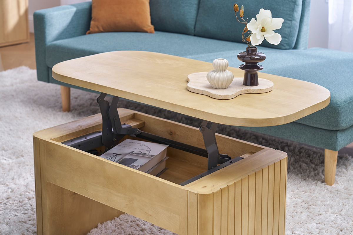 Tavolo basso rettangolare con sollevamento in legno massiccio di mango L100 cm LATIGO