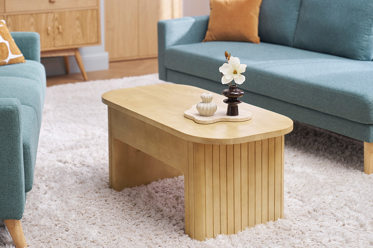 Tavolo basso rettangolare con sollevamento in legno massiccio di mango L100 cm LATIGO