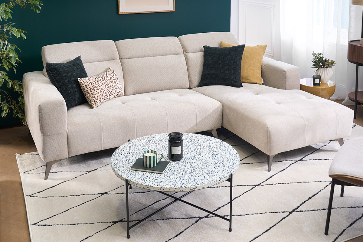 Tavolo basso rotondo design in terrazzo e metallo nero D81 cm MEZZO