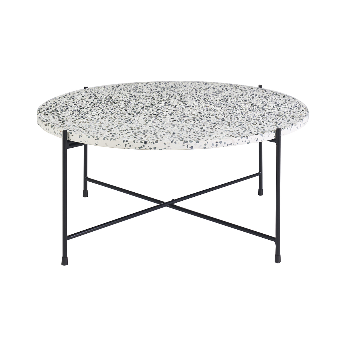 Tavolo basso rotondo design in terrazzo e metallo nero D81 cm MEZZO