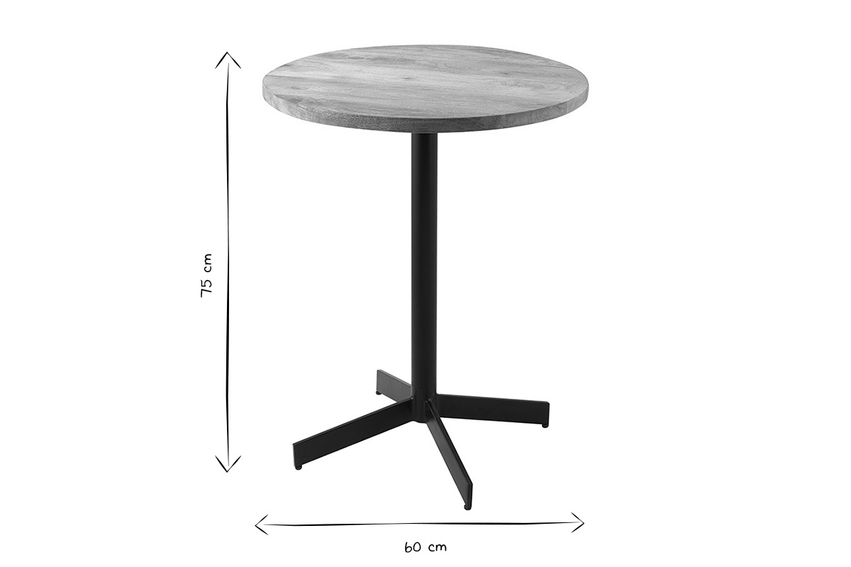 Tavolo bistrot rotondo in legno massiccio e metallo nero D60 cm MEERA