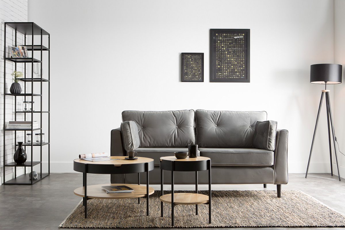 tavolo complementare in legno e metallo, colore: nero, diametro: 45 cm, modello: SUIZE