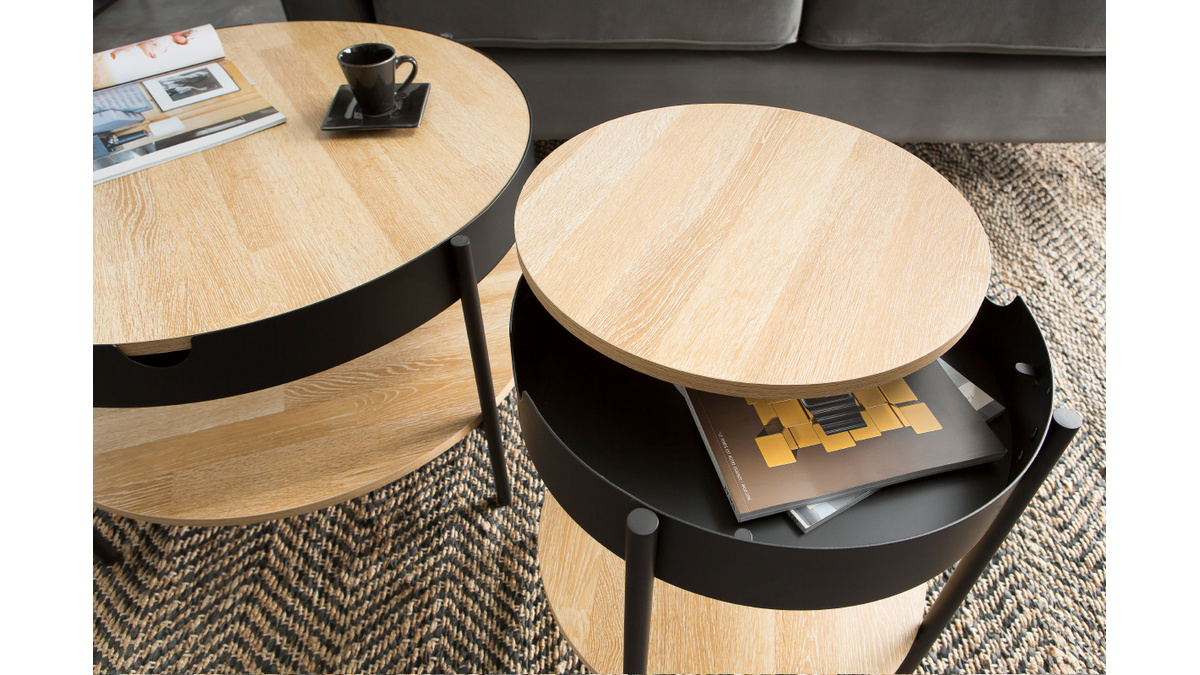 tavolo complementare in legno e metallo, colore: nero, diametro: 45 cm, modello: SUIZE