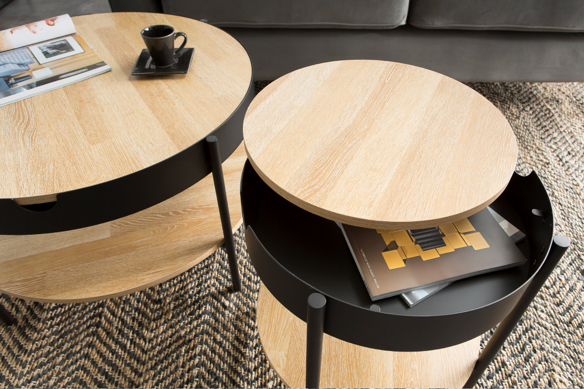 tavolo complementare in legno e metallo, colore: nero, diametro: 45 cm, modello: SUIZE