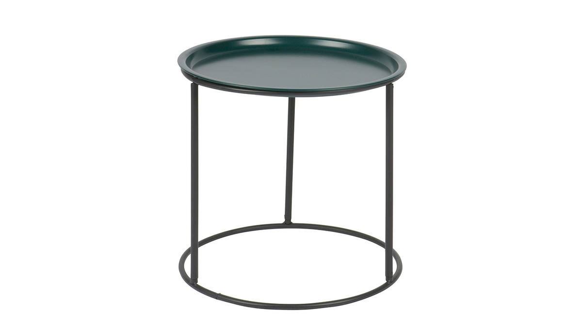 Tavolo complementare rotondo in metallo, colore: blu petrolio, diametro: 40cm, modello: ABEL