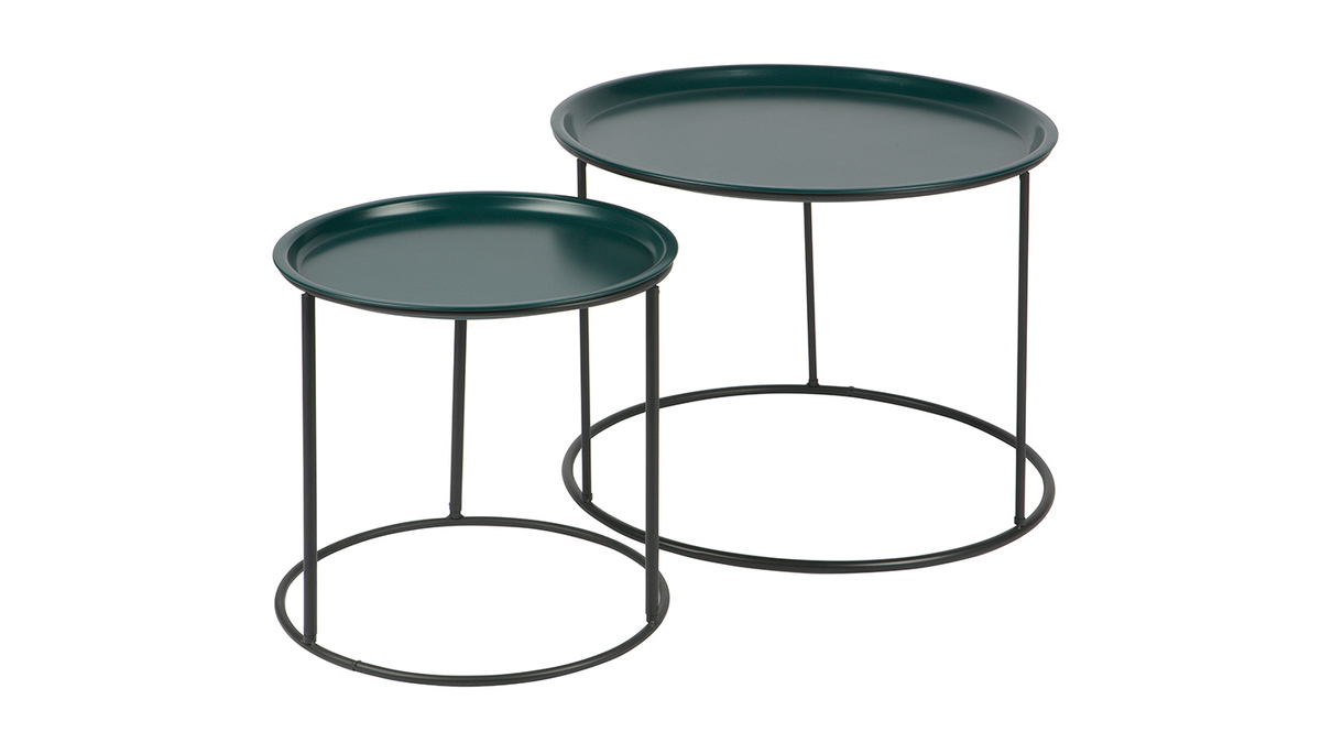 Tavolo complementare rotondo in metallo, colore: blu petrolio, diametro: 40cm, modello: ABEL