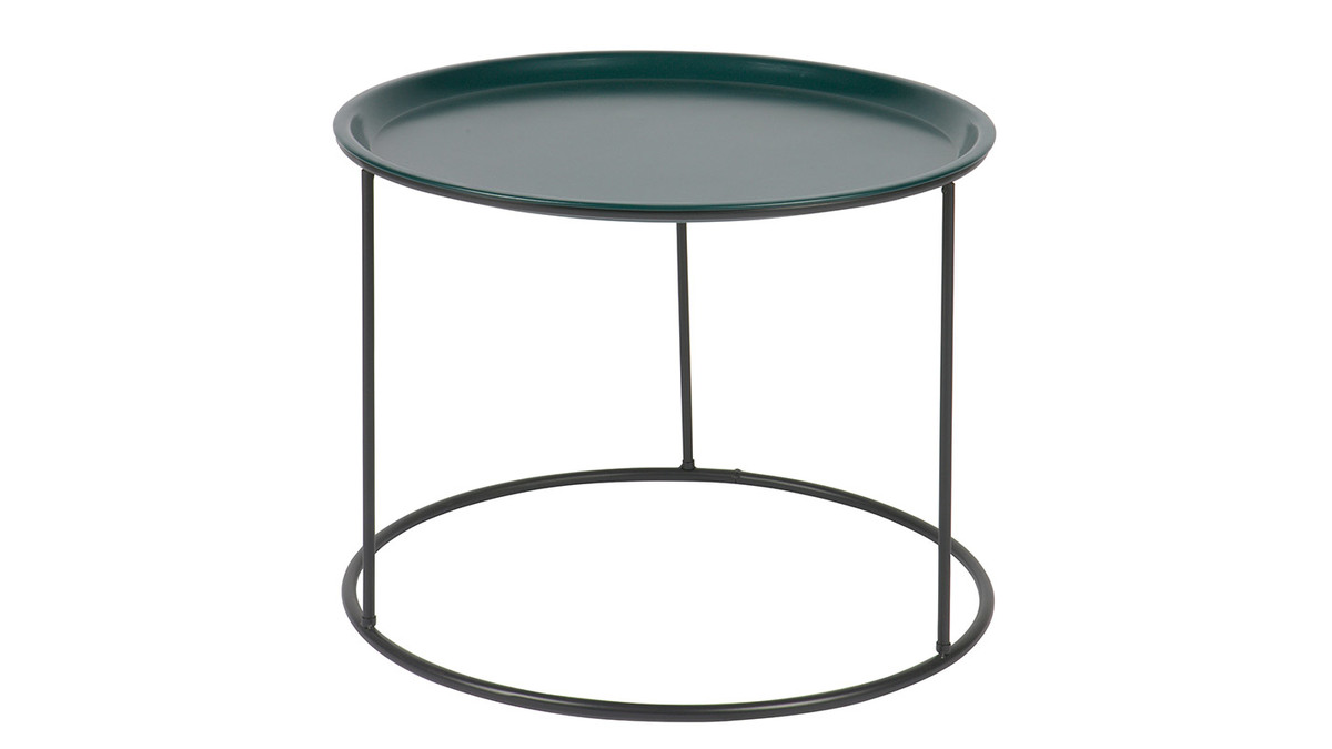 Tavolo complementare rotondo in metallo, colore: blu petrolio, diametro: 56cm, modello: ABEL