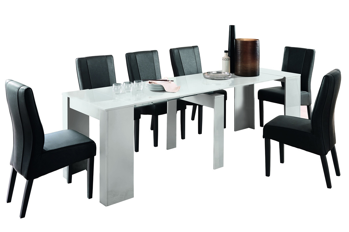 Tavolo consolle allungabile design bianco lucido L54-252 cm COMO