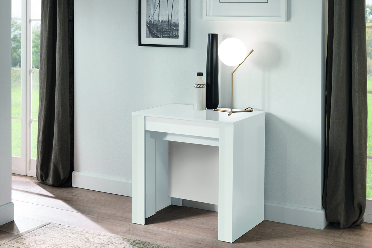 Tavolo consolle allungabile design bianco lucido L54-252 cm COMO