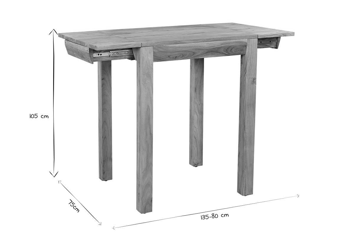 Tavolo da bar alto estensibile quadrato in legno massello L80-135 cm BALTO