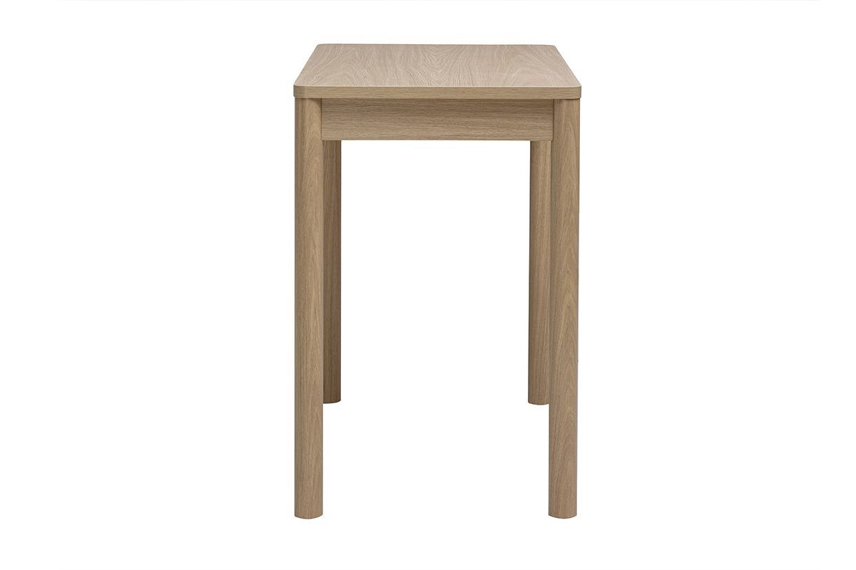 Tavolo da bar IZZIE in legno chiaro con cassetto, vista di profilo, dimensioni L110 cm x H90,5 cm