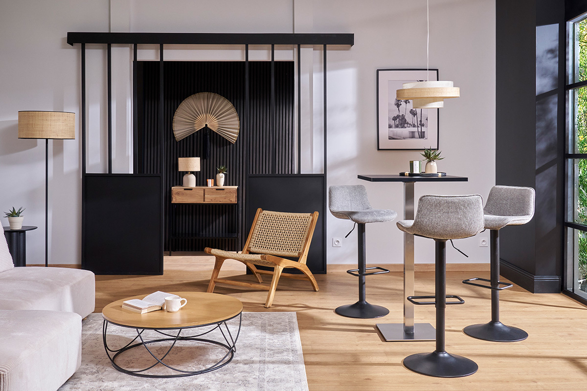 Tavolo da bar design quadrato nero piede centrale JORY