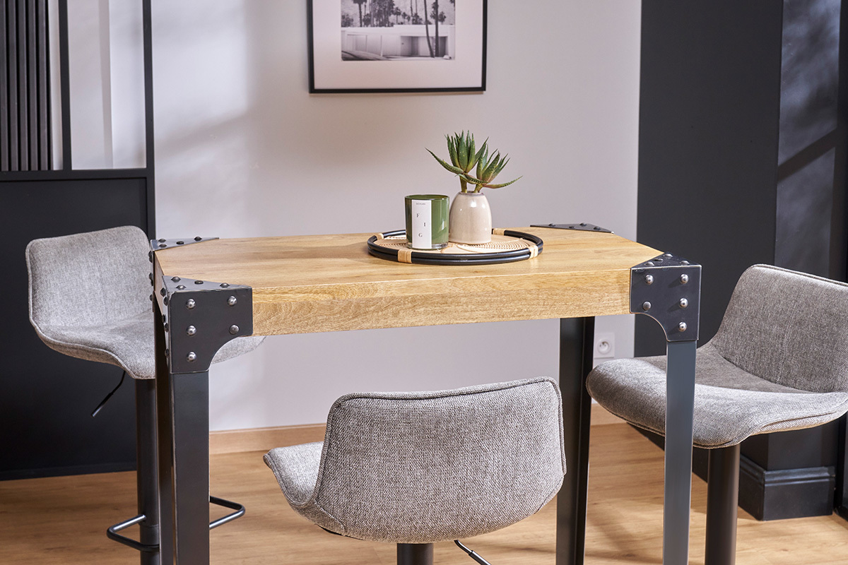 Tavolo da bar quadrato design industriale legno e metallo MADISON