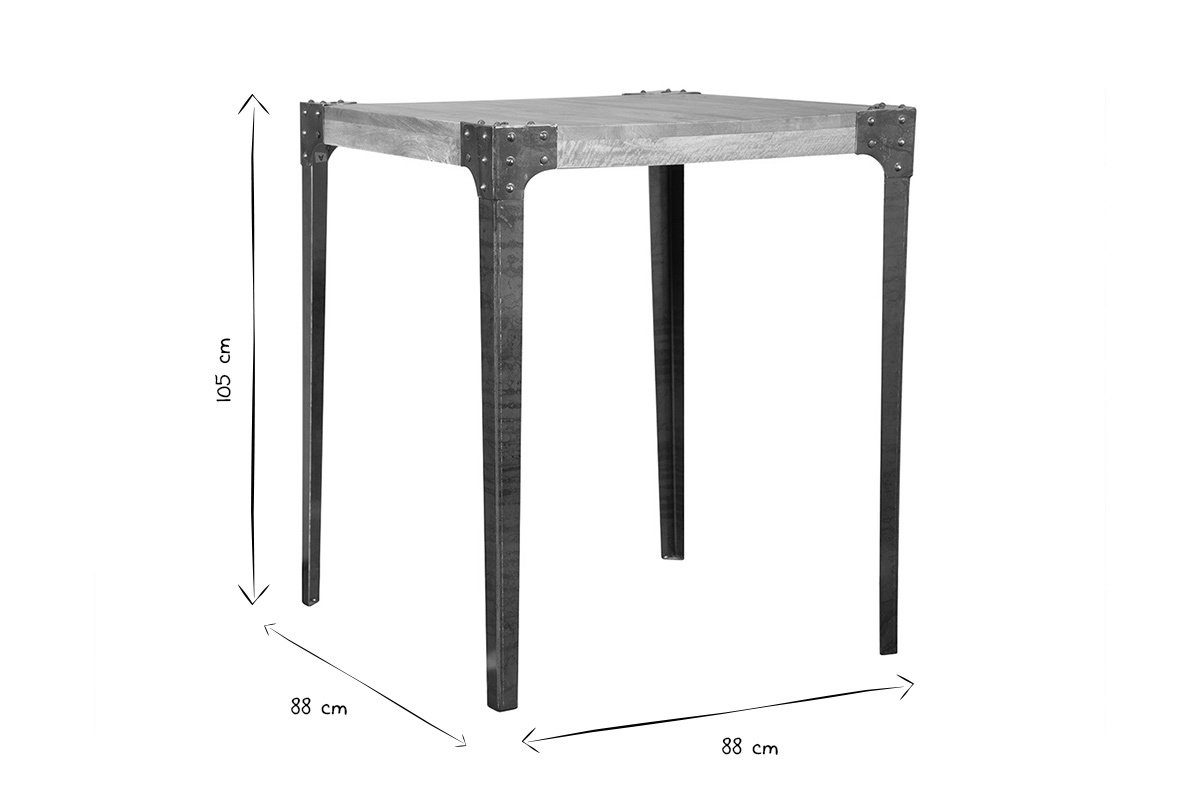 Tavolo da bar quadrato design industriale legno e metallo MADISON