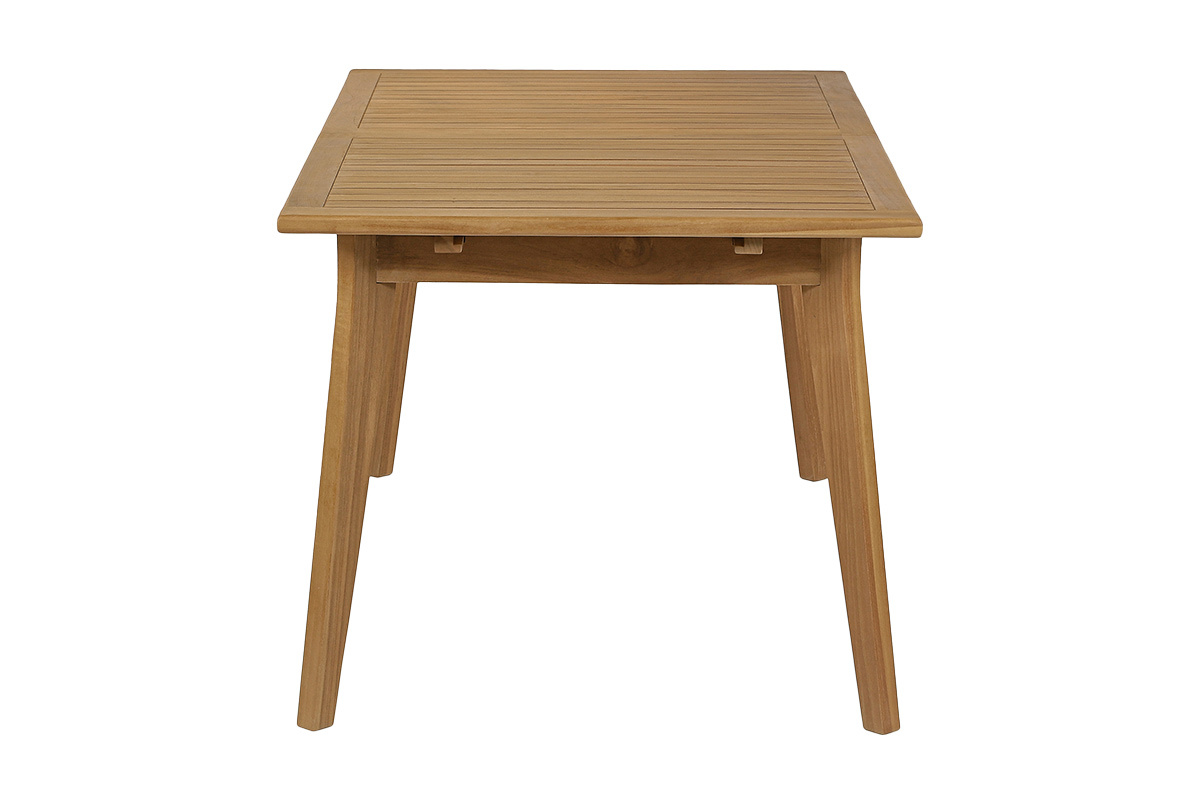 Tavolo da giardino allungabile in legno massello di teak, vista di profilo, dimensioni L160-210 x P90 x H75 cm