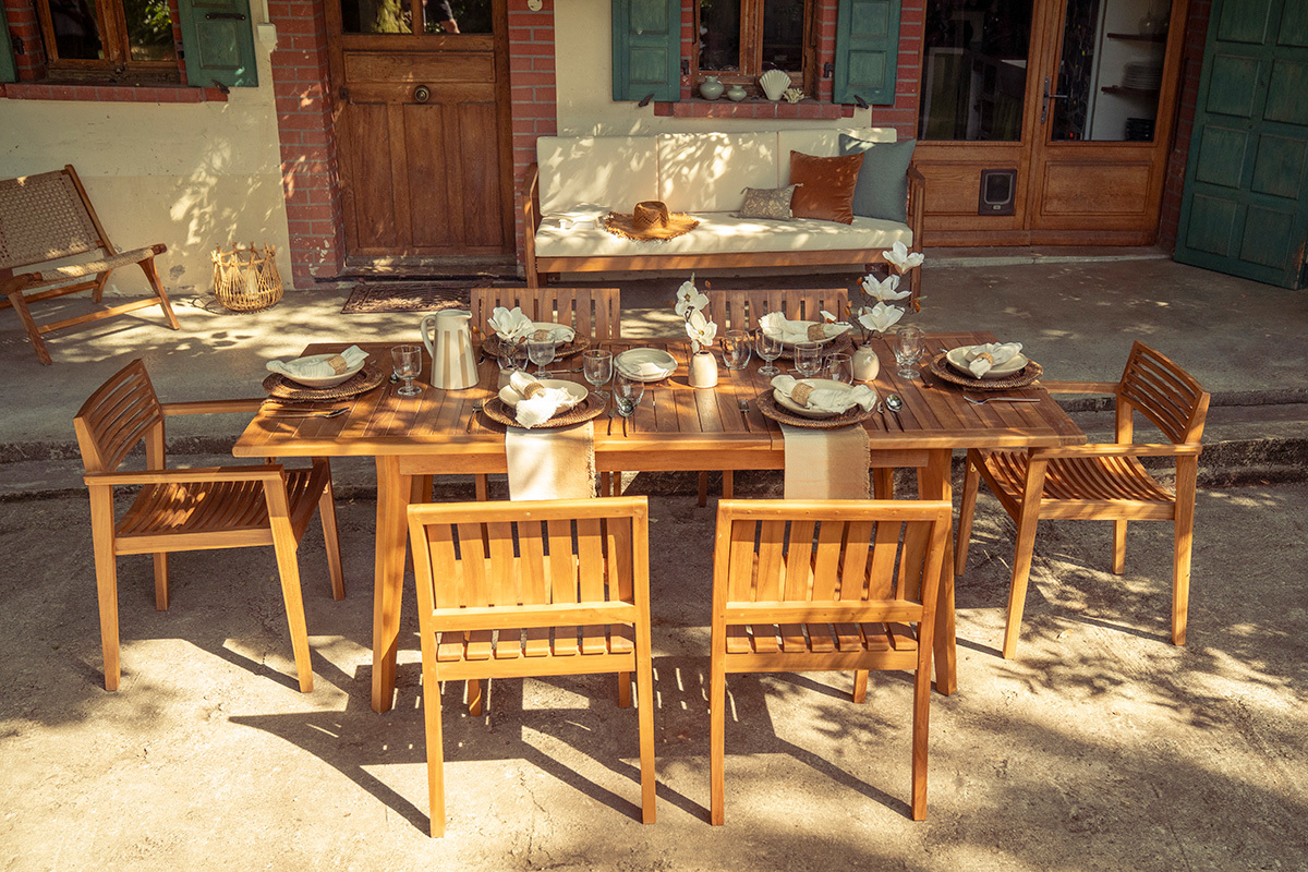 Tavolo da giardino estensibile in legno teak massello L160-210 cm LOMBOK