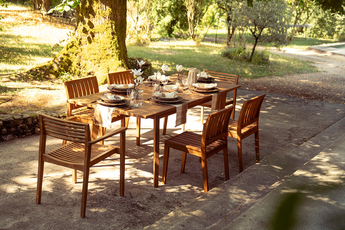 Tavolo da giardino estensibile in legno teak massello L160-210 cm LOMBOK