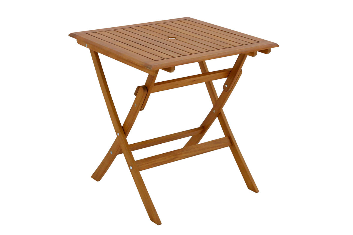 Tavolino Quadrato Pieghevole In Legno Massello 60x60x50 Cm – Tavolo Da Esterno Per Balcone, Giardino E Picnic, Portata 150kg, Colore Naturale