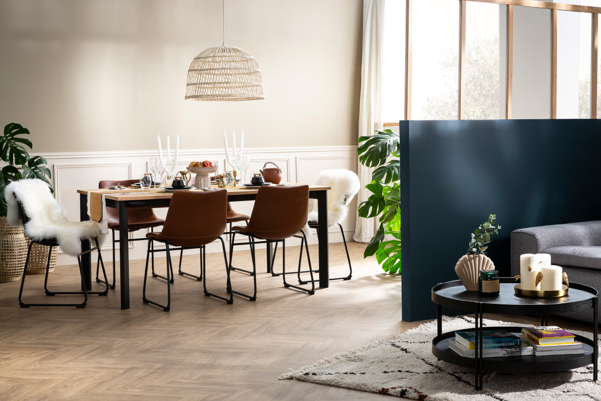 Tavolo da pranzo allungabile impiallacciatura rovere e metallo L162-232 cm MEEVLA