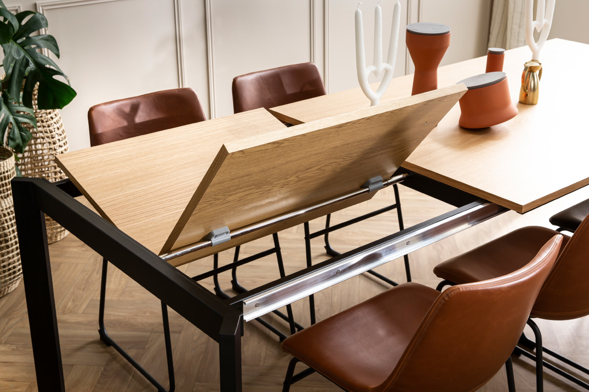 Tavolo da pranzo allungabile impiallacciatura rovere e metallo L162-232 cm MEEVLA