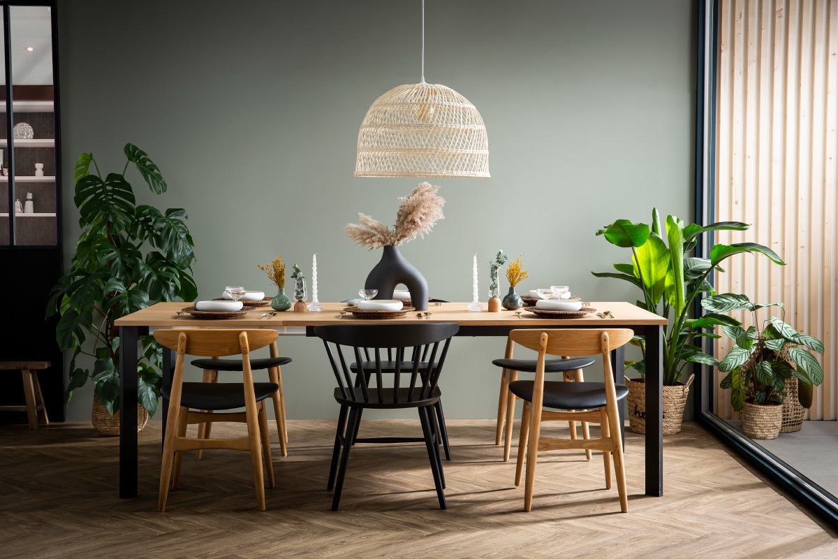 Tavolo da pranzo allungabile impiallacciatura rovere e metallo L162-232 cm MEEVLA