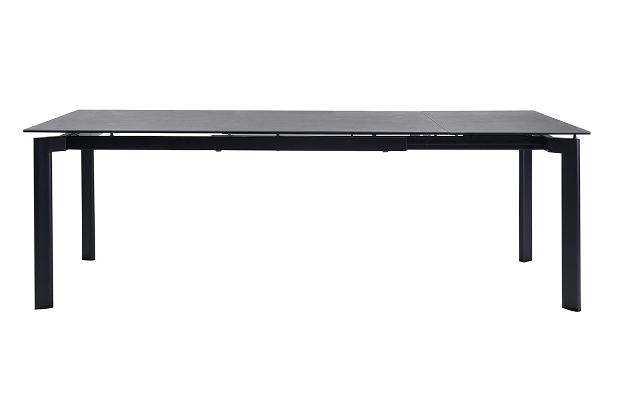 Tavolo da pranzo allungabile in ceramica nera e metallo, vista frontale