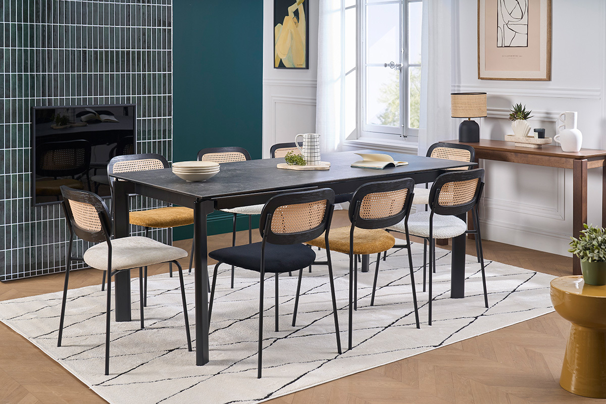 Tavolo da pranzo allungabile in ceramica nera e metallo L180-240 cm CARA