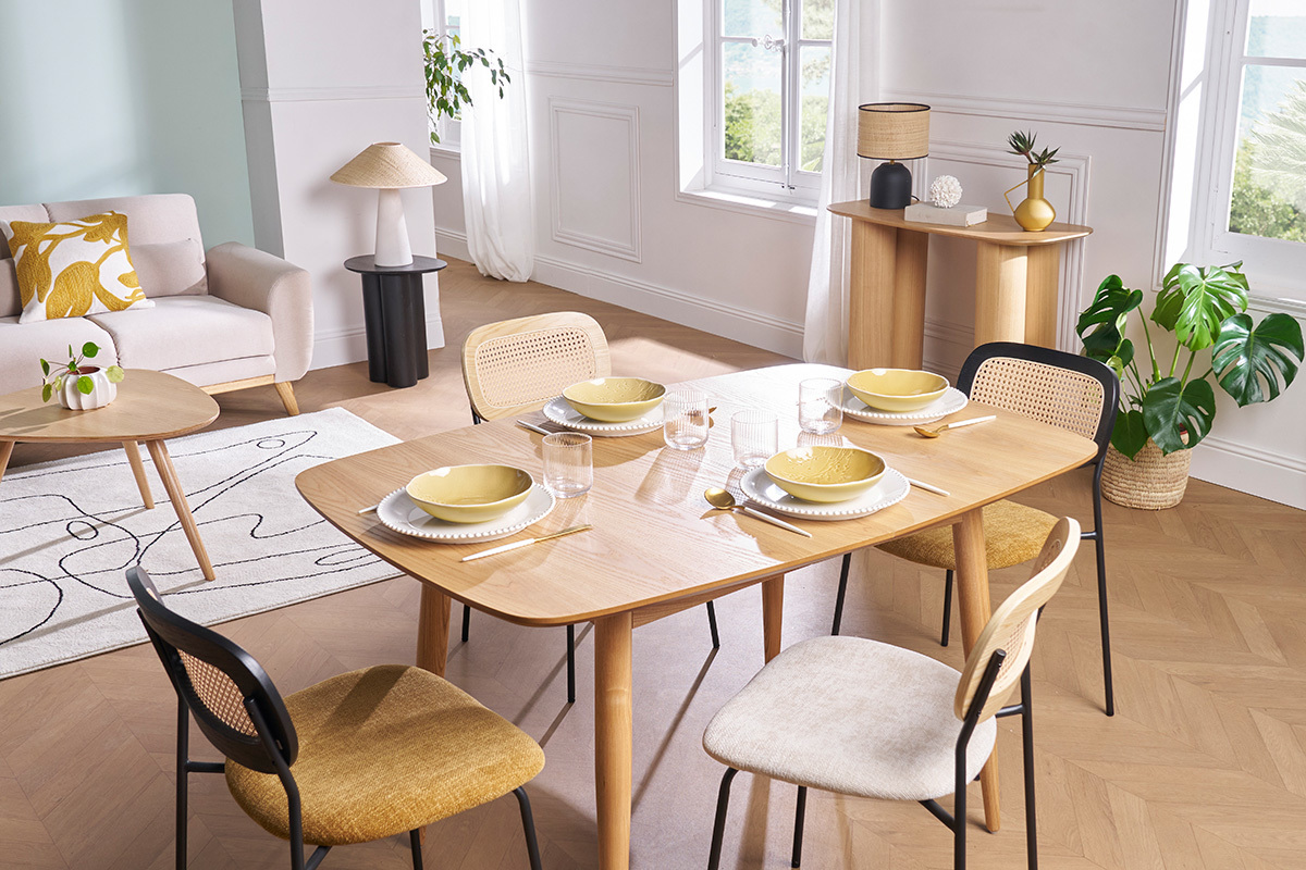 Tavolo da pranzo allungabile in frassino naturale L130-160 NORDECO