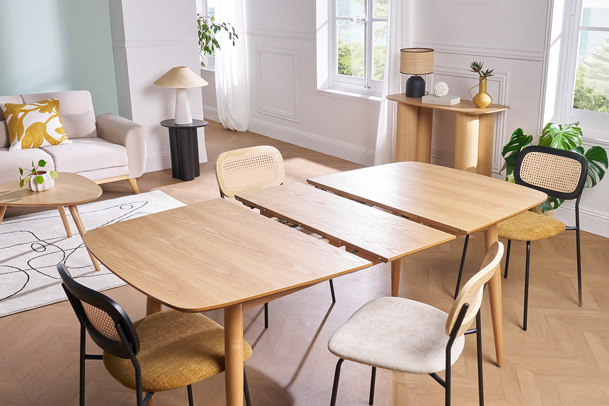 Tavolo da pranzo allungabile in frassino naturale L130-160 NORDECO