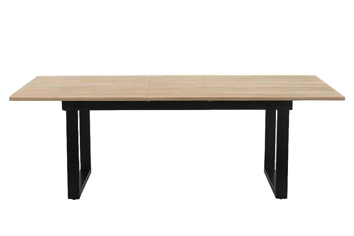 Tavolo da pranzo allungabile in legno chiaro di mango massello e metallo nero, vista frontale
