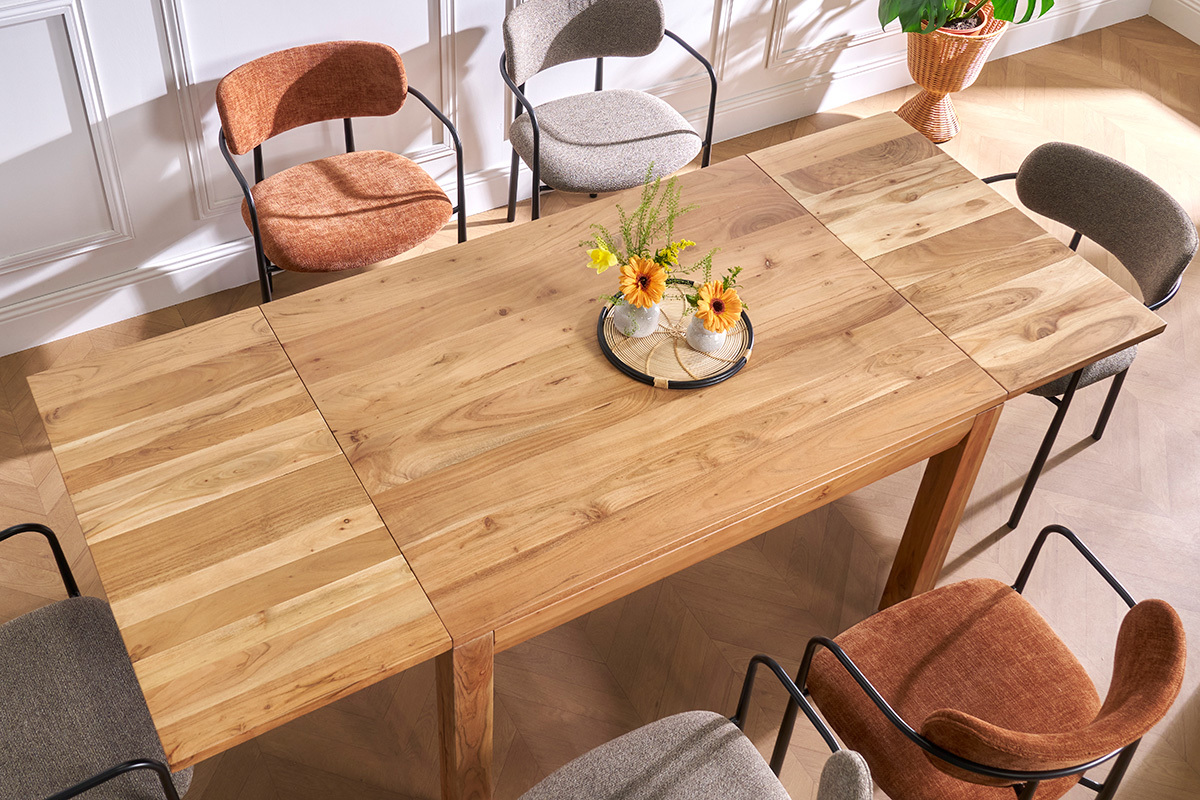 Tavolo da pranzo allungabile in massello di acacia e metallo nero L120-210 cm BALTO