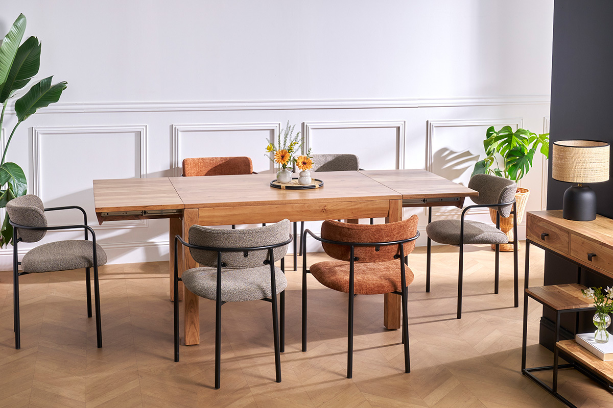 Tavolo da pranzo allungabile in massello di acacia e metallo nero L120-210 cm BALTO