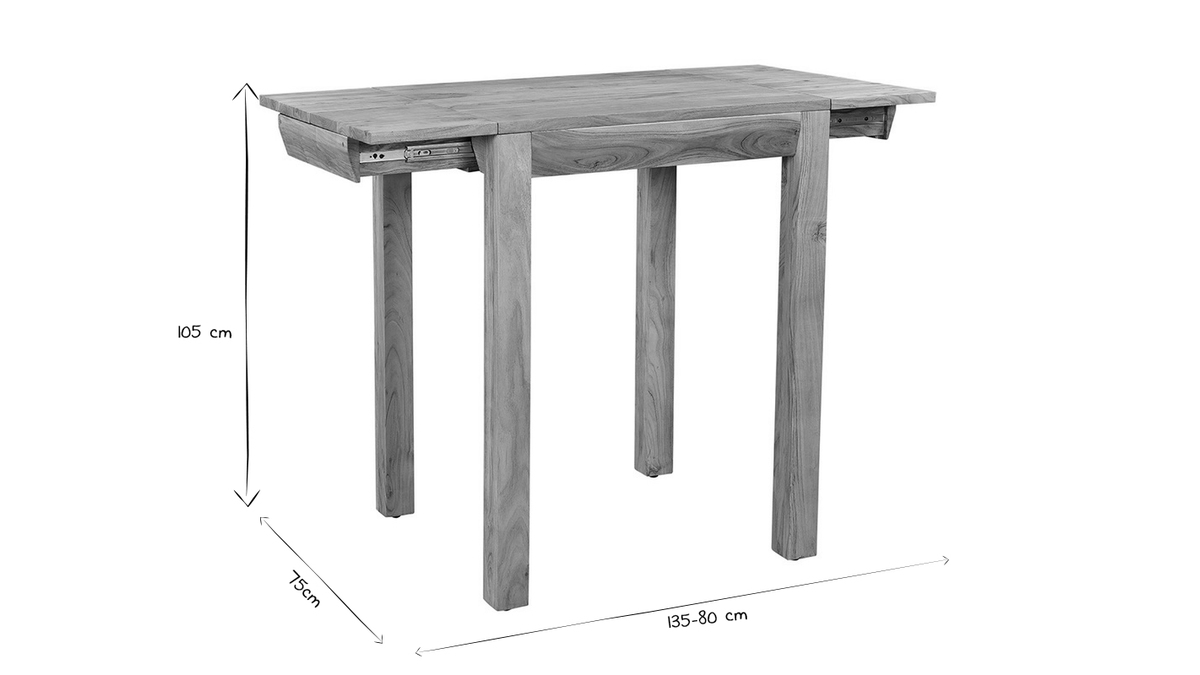 Tavolo da pranzo allungabile in massello di acacia e metallo nero L120-210 cm TRAP