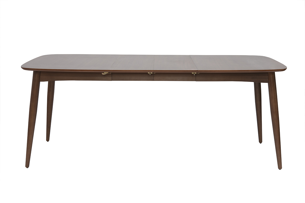 Tavolo da pranzo allungabile NORDECO in noce, vista frontale, 130-190 cm.