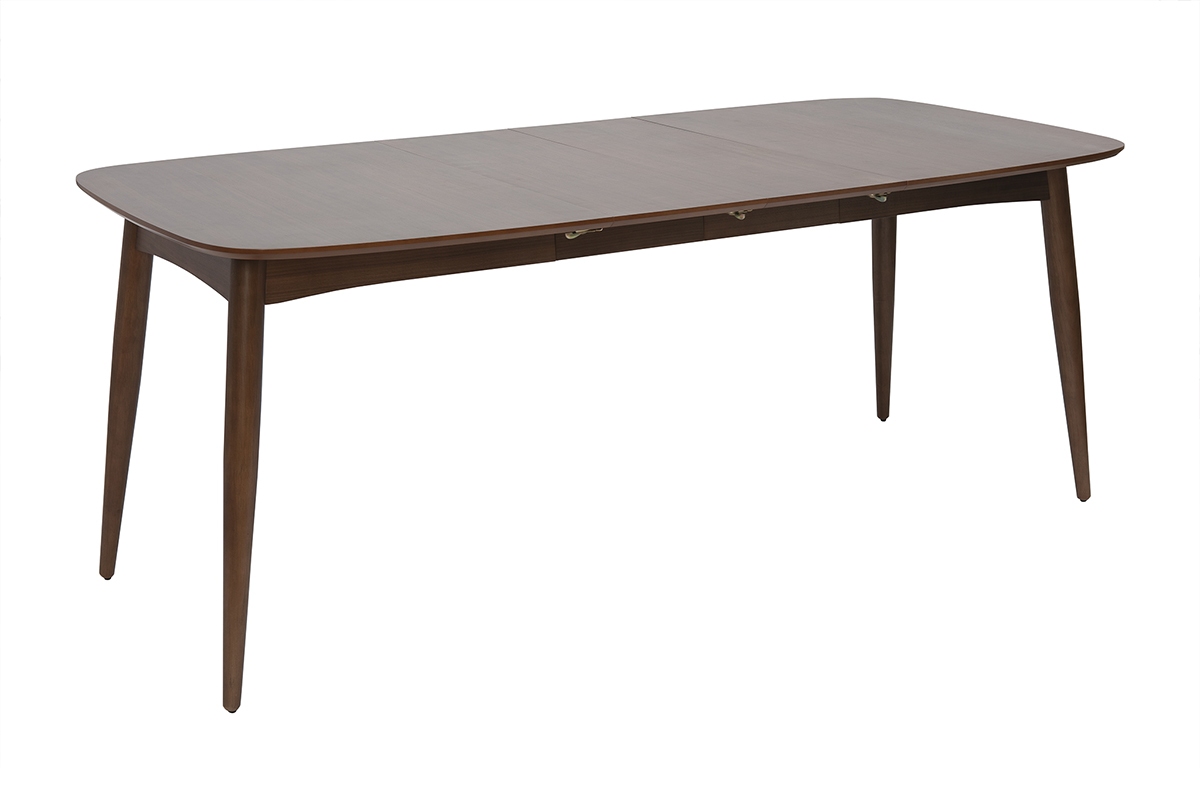 Tavolo da pranzo allungabile NORDECO in noce, vista a 3/4, lunghezza 130-190 cm