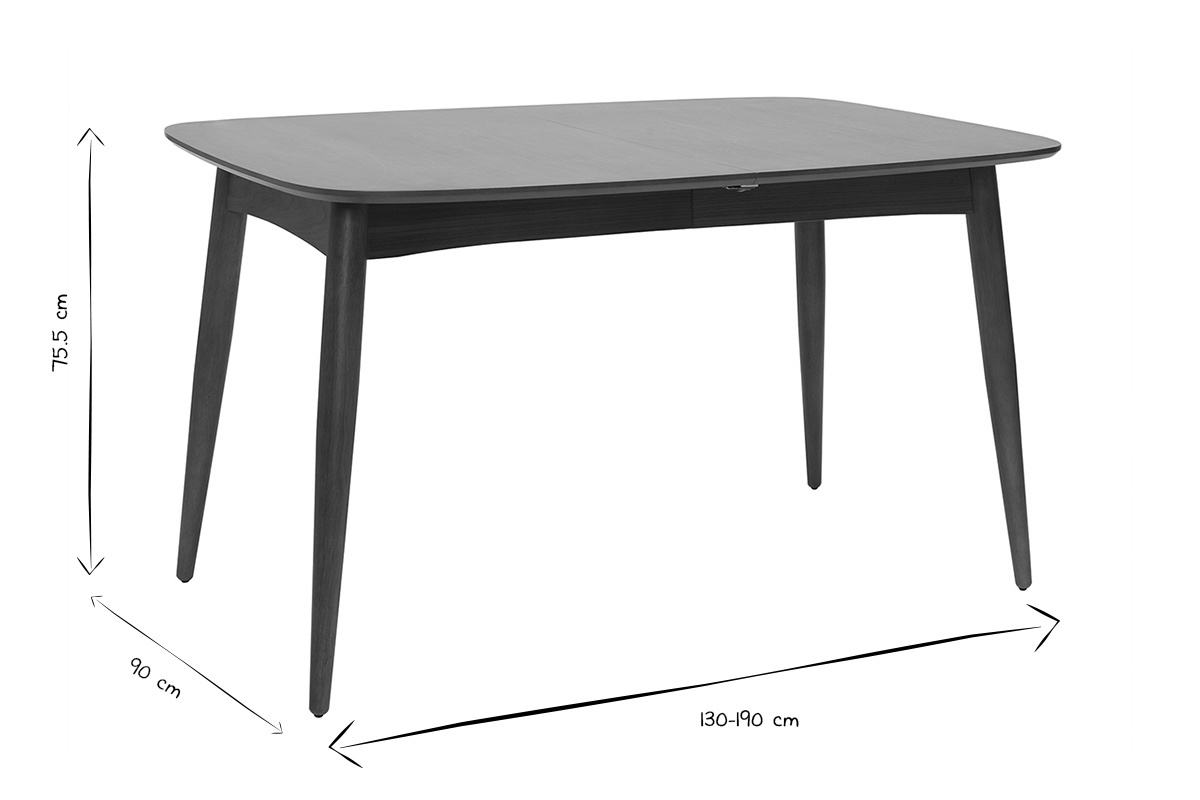 Dimensioni del tavolo da pranzo allungabile NORDECO in bianco e nero, L130-190 cm, H75.5 cm, P90 cm
