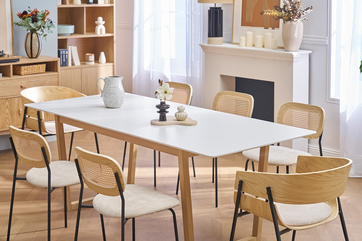 Tavolo da pranzo allungabile legno chiaro e bianco L160-240 cm LAHO