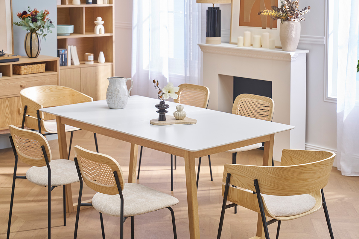 Tavolo da pranzo allungabile legno chiaro e bianco L160-240 cm LAHO