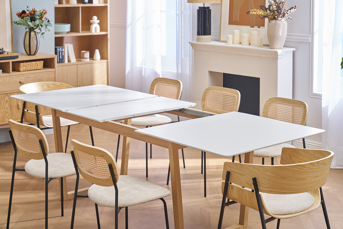 Tavolo da pranzo allungabile legno chiaro e bianco L160-240 cm LAHO