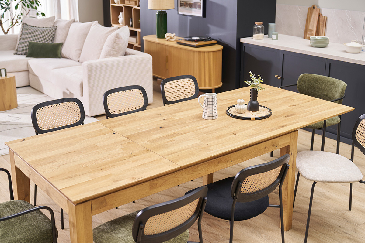 Tavolo da pranzo allungabile rettangolare in legno chiaro di rovere massello L160-220 cm YULIA