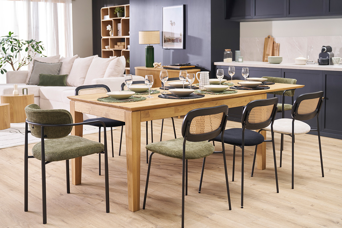 Tavolo da pranzo allungabile rettangolare in legno chiaro di rovere massello L160-220 cm YULIA