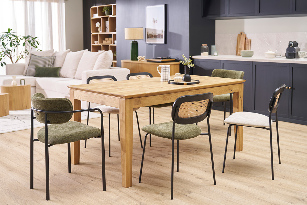 Tavolo da pranzo allungabile rettangolare in legno chiaro di rovere massello L160-220 cm YULIA