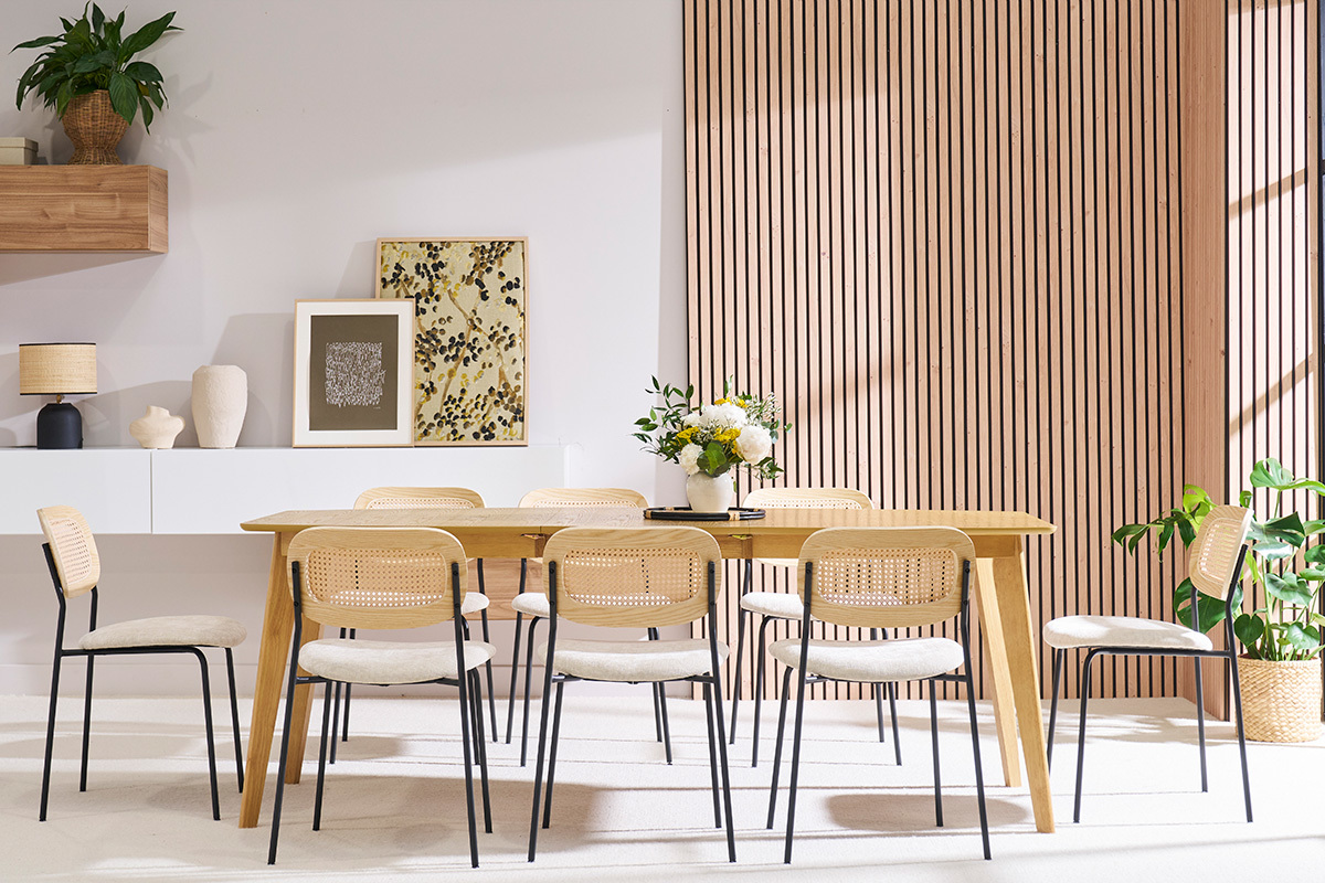 Tavolo da pranzo allungabile scandinavo in legno chiaro L150-200 LEENA