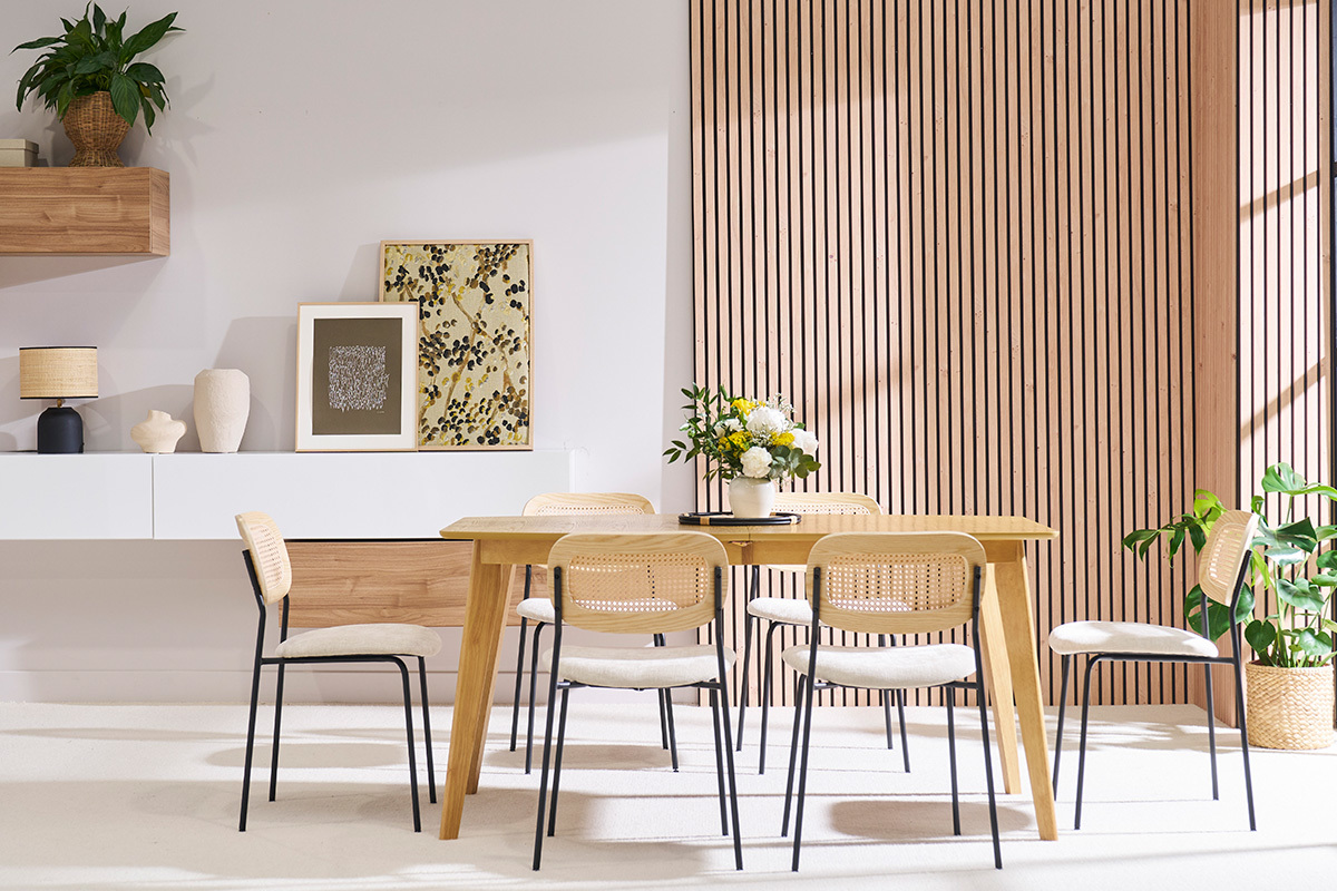 Tavolo da pranzo allungabile scandinavo in legno chiaro L150-200 LEENA