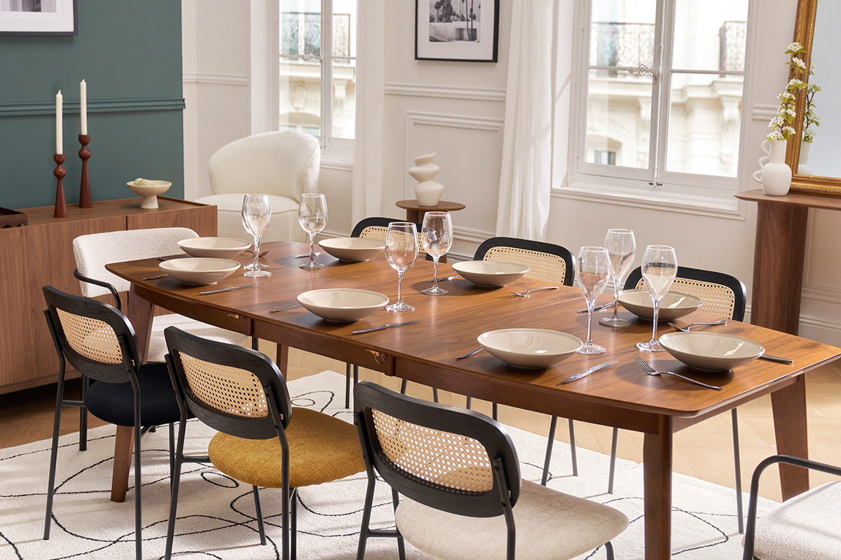 Tavolo da pranzo allungabile scandinavo noce L150-200 LEENA