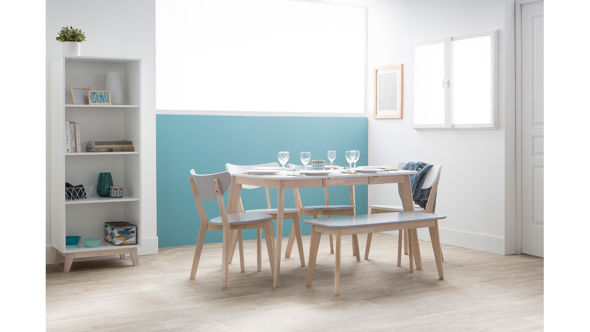 Tavolo da pranzo allungabile scandinavo quadrato bianco e legno L90-130 LEENA